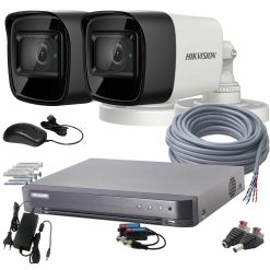 2 kamerás HIKVISION kamerarendszer 5MP, 3K lite, kültéri, nagylátószögű, 2,8mm objektív, 30m IR, éjjel színes kép, 16K0T-7204HQHI