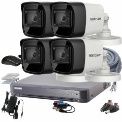 4 kamerás HIKVISION kamerarendszer 5MP, 3K lite, kültéri, nagylátószögű, 2,8mm objektív, 30m IR, éjjel színes kép, 16K0T-7204HQHI