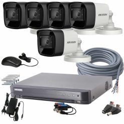 5 kamerás HIKVISION kamerarendszer 5MP, 3K lite, kültéri, nagylátószögű, 2,8mm objektív, 30m IR, éjjel színes kép, 16K0T-7208HQHI