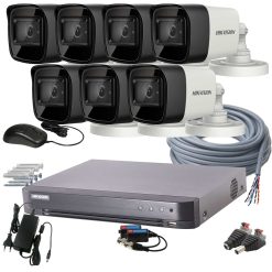 7 kamerás HIKVISION kamerarendszer 5MP, 3K lite, kültéri, nagylátószögű, 2,8mm objektív, 30m IR, éjjel színes kép, 16K0T-7208HQHI