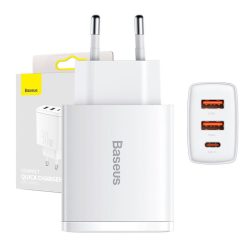 Baseus Compact Gyors Tolto 2xusb Usb C Pd 3a 30w Feher