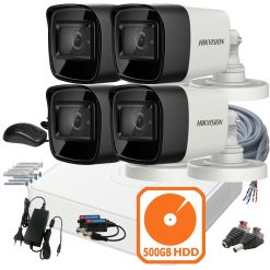 4 kamerás HIKVISION kamerarendszer 5MP, 3K lite, kültéri, nagylátószögű, 2,8mm objektív, 30m IR, éjjel színes kép, 500GB HDD, 17H0T-HQHI