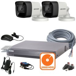 2 kamerás HIKVISION kamerarendszer 5MP Lite, kültéri, nagylátószögű, 2,8mm objektív, 40m IR, 500GB HDD, 17H0T-7204HQHI-20M