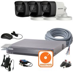 3 kamerás HIKVISION kamerarendszer 5MP, kültéri, nagylátószögű, 2,8mm objektív, 40m IR, 500GB HDD, 17H0T-7204HQHI-20M