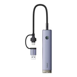 Baseus UltraJoy Hub 4:1, USB-A&USB-C 3xUSB3.0+USB-C+RJ45, szürke