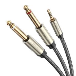 UGREEN AV126 TRS 3,5 mm – 2x TS 6,35 mm kábel, 5m, szürke