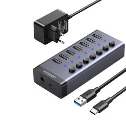 UGREEN 7 az 1-ben USB-C, 7x USB-A 3.0, 12V, 2A, fekete