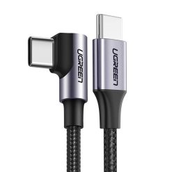Ugreen US255 kábel, USB-C USB-C, 3m, 60W, derékszögű, fekete