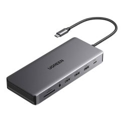 Ugreen CM681, 4x USB, 2x HDMI, DisplayPort, RJ45, SD/TF, AUX, PD 100W, szürke