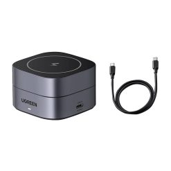 Ugreen W256 Qi induktív töltő 2:1 iPhone-hoz, AirPods-hoz, 20W, fekete, USB-C - USB-C kábel 1m