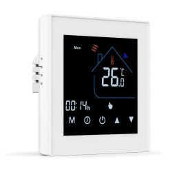 IoTec ST7CW WiFi-s, okos, érintőképernyős termosztát, eWeLink app, SONOFF kompatibilis, C típus (feszültségmentes kapcsolás), fehér
