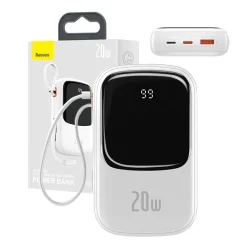 Powerbank Baseus Qpow PRO Lightning kábellel, USB-C és USB porttal, 20000mAh, 20W, fehér