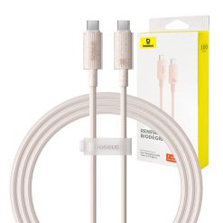 Baseus Habitat Series gyorstöltő kábel, USB-C - USB-C, 100W, 1m, rózsaszín