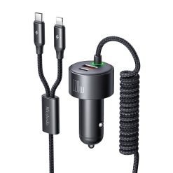 Mcdodo CC-0370 autós töltő, USB-C, Lightning, 120W, visszahúzható kábelek