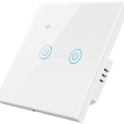IoTec Touchy WBR2 eWeLink 2 áramkörös, WiFi+Bluetooth+RF, távvezérelhető, okos falikapcsoló, csak fázisvezetékkel is működik, fehér színben