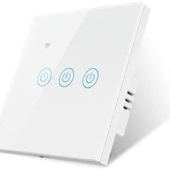 IoTec Touchy WBR3 eWeLink 3 áramkörös, WiFi+Bluetooth+RF, távvezérelhető, okos falikapcsoló, csak fázisvezetékkel is működik, fehér színben