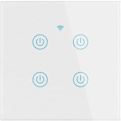 IoTec Touchy WBR4 eWeLink 4 áramkörös, WiFi+Bluetooth+RF, távvezérelhető, okos falikapcsoló, csak fázisvezetékkel is működik, fehér színben