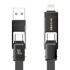 BlitzWolf BW-HDC7 4 az 1-ben USB-C+USB+Lightning kábel, 240W, 1.2m (fekete) 1