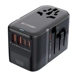 BlitzWolf BW-TA2 5 az 1-ben utazós adapter 2xUSB PD+2xC QC+C GaN, 100W 1