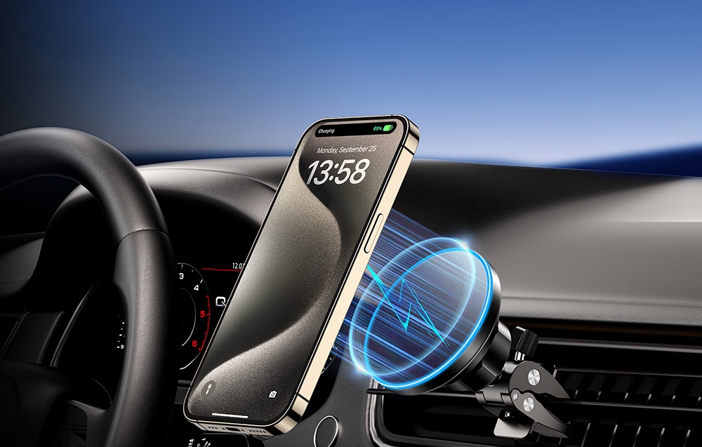 Choetech T208-F mágneses autós töltő és tartó, 15W (fekete) 2
