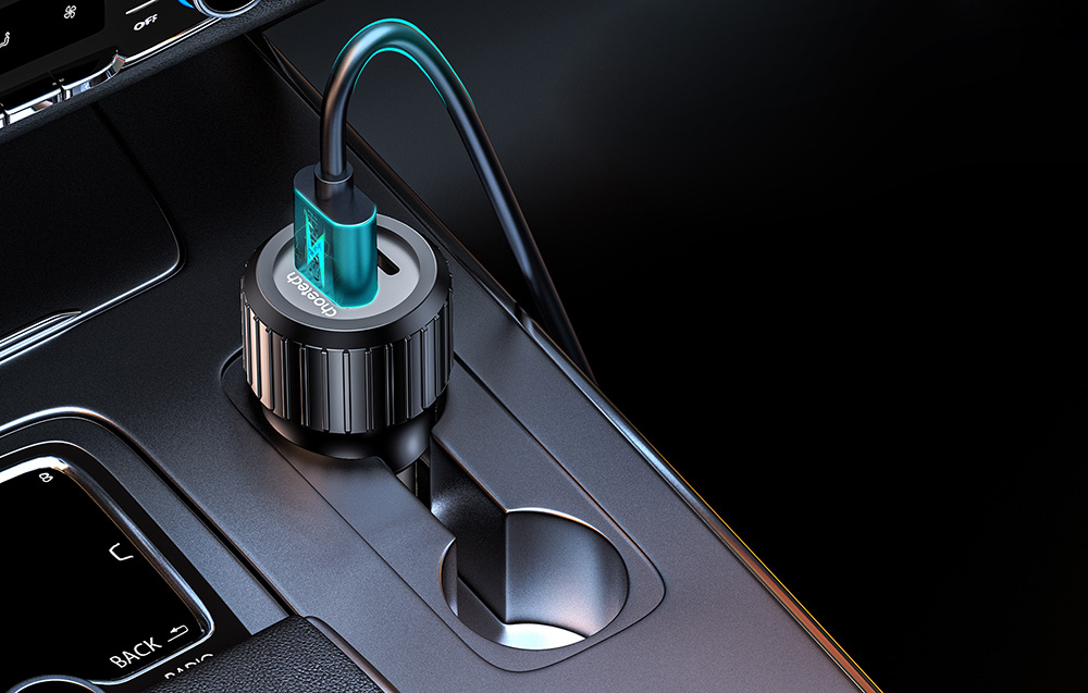 Choetech TC0010 USB-C 45 + USB-A 18W autós gyorstöltő (fekete) 1