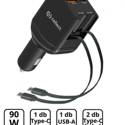 Autós töltő 2 db beépített kábellel gyorstöltéssel 90W,Fekete 1