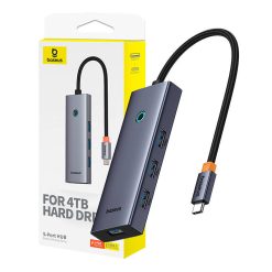 Baseus UltraJoy 5 portos hub, 4xUSB 3.0, PD (szürke) 1