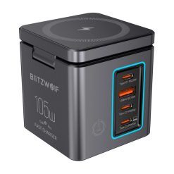 Blitzwolf BW-i113 GaN, USB-A, 3xUSB-C, 105W-os hálózati töltő 1