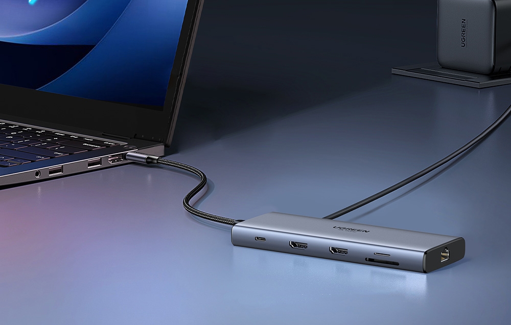 Adapter / Hub USB-C 10w1 Ugreen CM639, 2x HDMI, 2x USB, RJ45, SD/TF, PD 100W 1