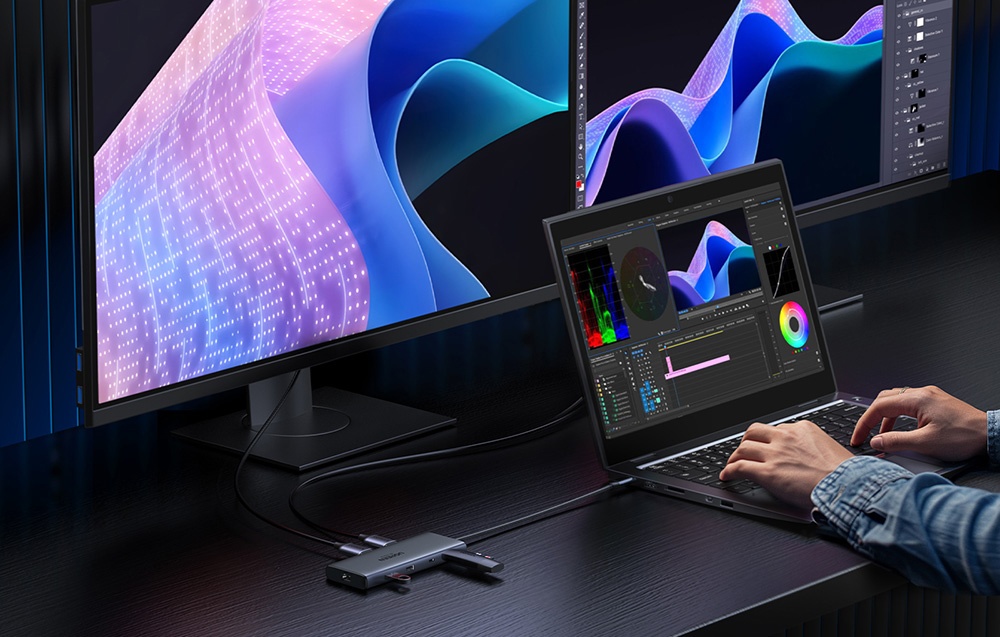 Adapter / Hub USB-C 10w1 Ugreen CM639, 2x HDMI, 2x USB, RJ45, SD/TF, PD 100W 3