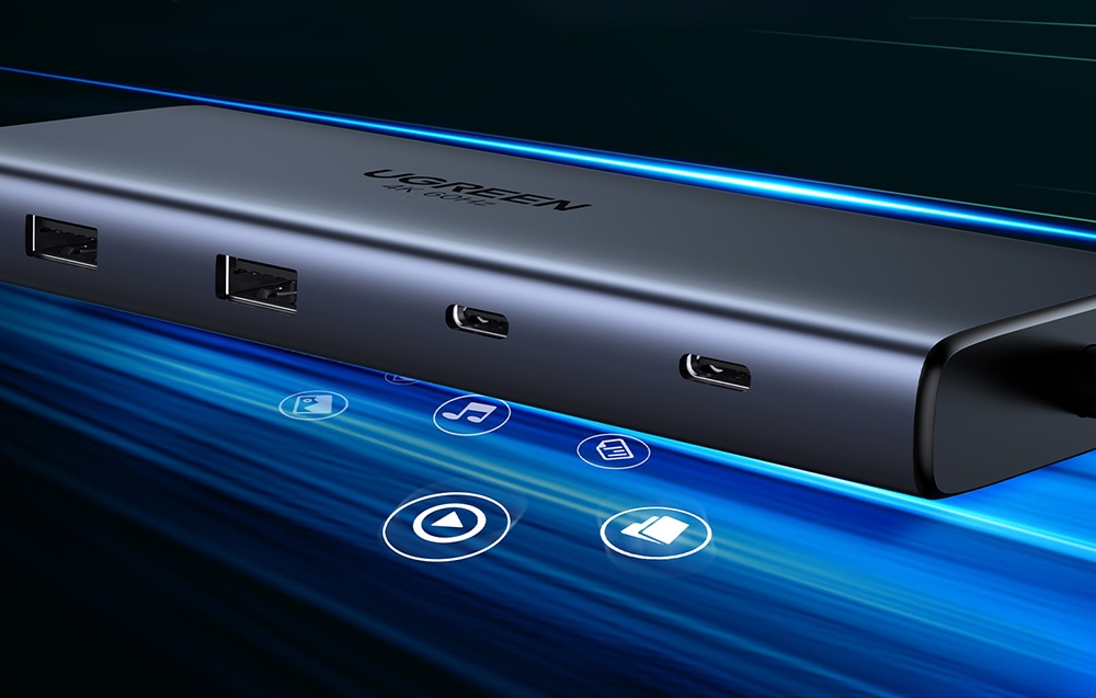 Adapter / Hub USB-C 10w1 Ugreen CM639, 2x HDMI, 2x USB, RJ45, SD/TF, PD 100W 4