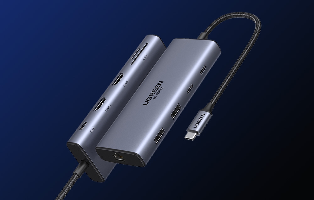 Adapter / Hub USB-C 10w1 Ugreen CM639, 2x HDMI, 2x USB, RJ45, SD/TF, PD 100W 5