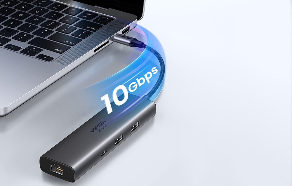 Adapter / hub USB-C 6w1 Ugreen CM512, HDMI 4K@60Hz, 2x USB, RJ45, PD 100W 2