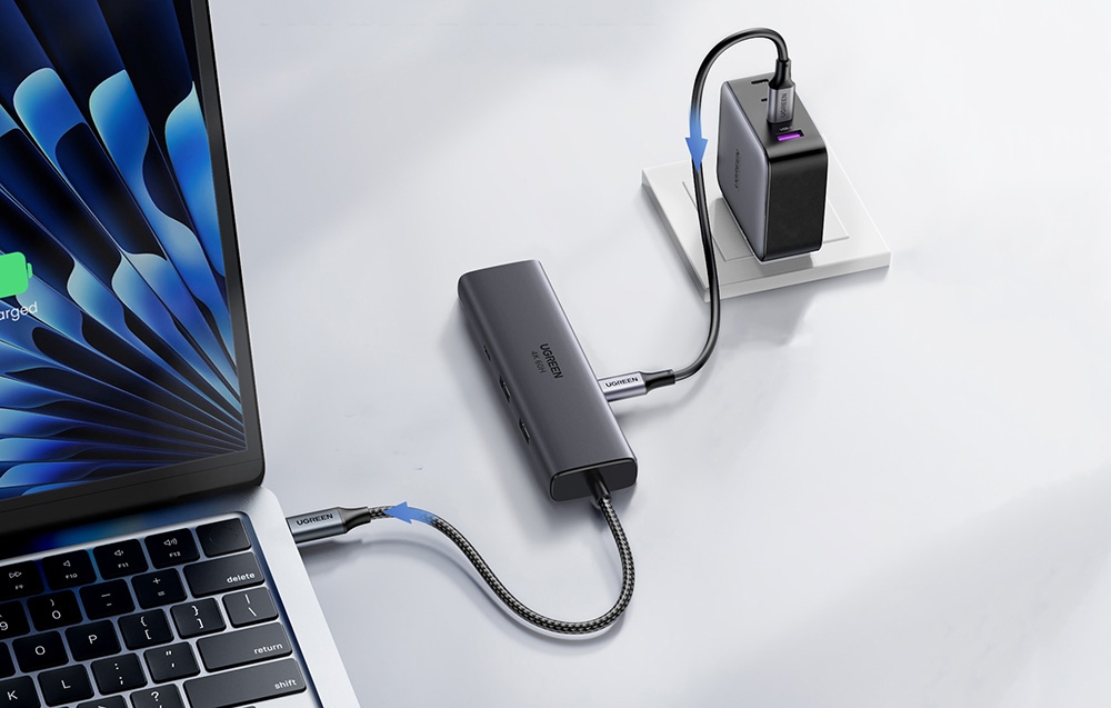 Adapter / hub USB-C 6w1 Ugreen CM512, HDMI 4K@60Hz, 2x USB, RJ45, PD 100W 5