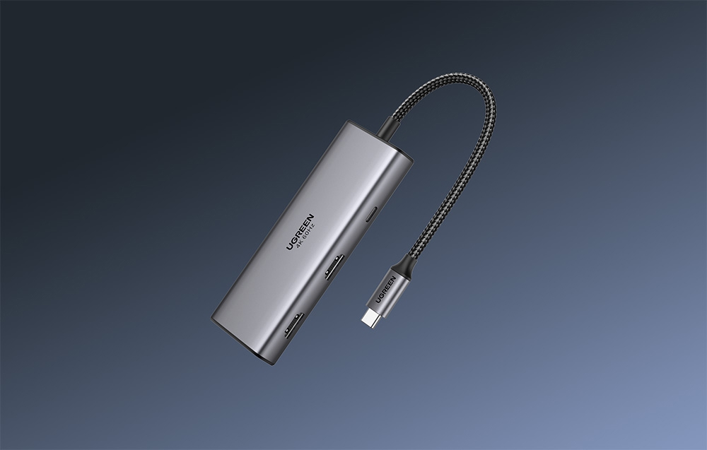 Adapter / Hub USB-C 7w1 Ugreen CM498, 2x HDMI 4K@60Hz, 2x USB, PD 100W 1
