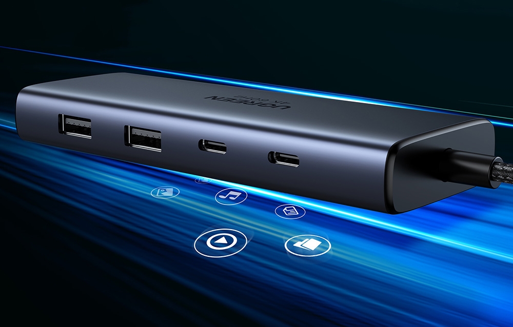 Adapter / Hub USB-C 7w1 Ugreen CM498, 2x HDMI 4K@60Hz, 2x USB, PD 100W 4