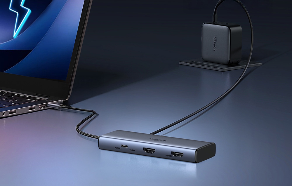 Adapter / Hub USB-C 7w1 Ugreen CM498, 2x HDMI 4K@60Hz, 2x USB, PD 100W 5