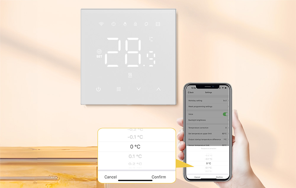 Avatto WT410-BH-3A-W okos termosztát, fehér, 3A, WiFi 5