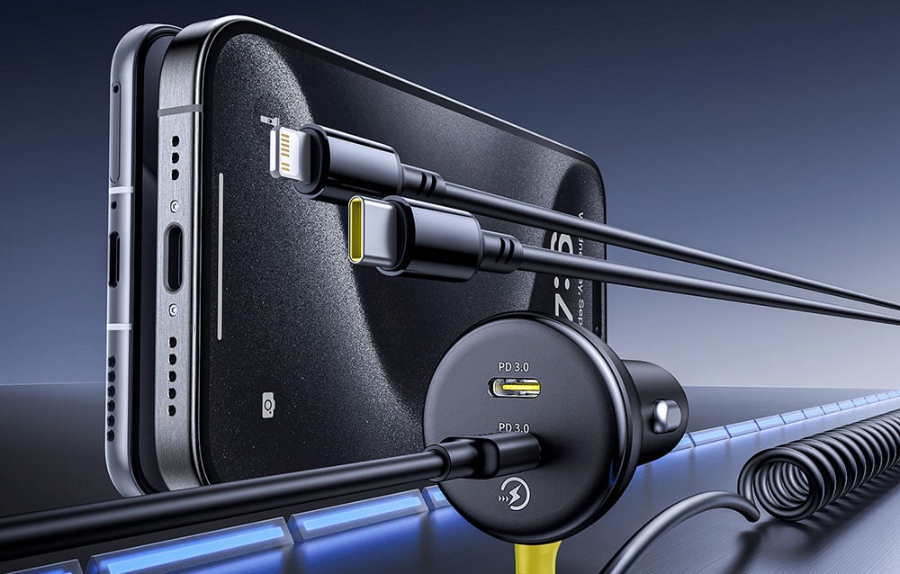 Baseus autós töltő + Lightning kábel, USB-C, 60W, fekete 5