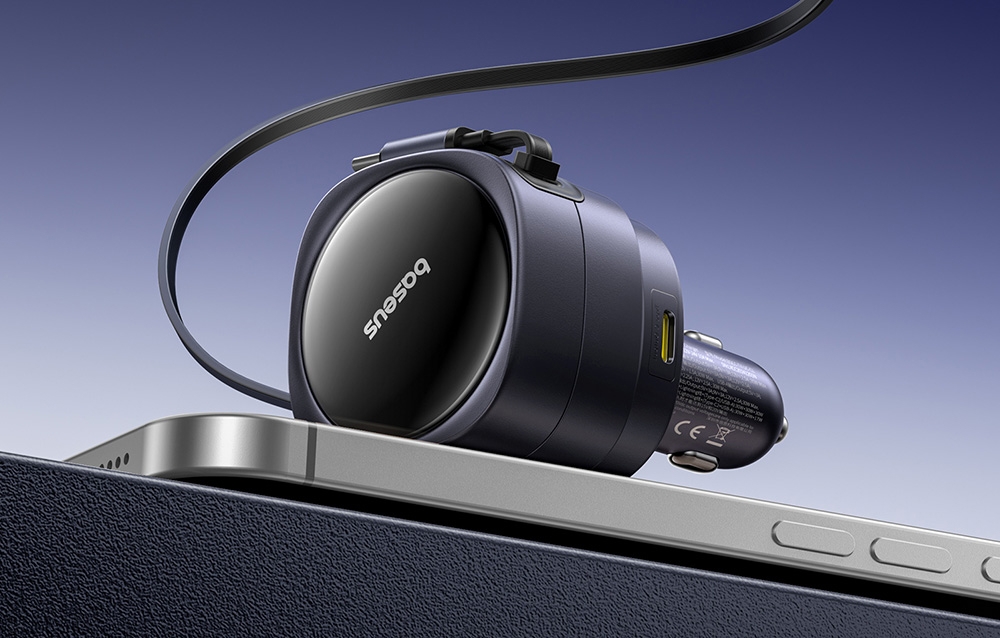 Baseus Enjoyment Max autós töltő USB-C + Lightning kábellel, USB-A + USB-C portokkal, 90W, fekete 1