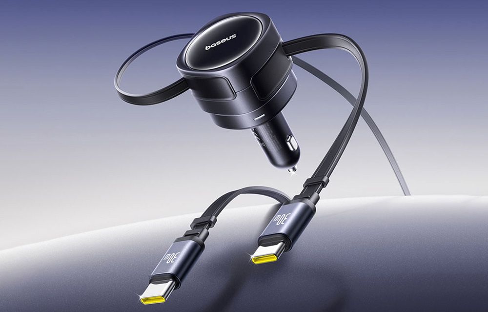 Baseus Enjoyment Max autós töltő, USB-C+USB-C kábelekkel, 60W, fekete 1
