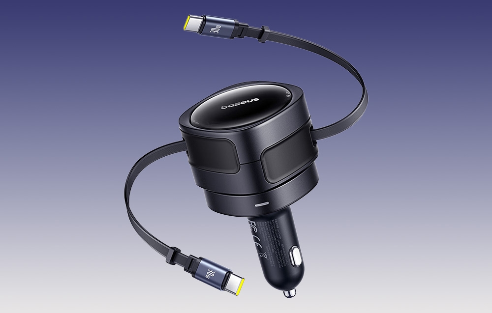Baseus Enjoyment Max autós töltő, USB-C+USB-C kábelekkel, 60W, fekete 2