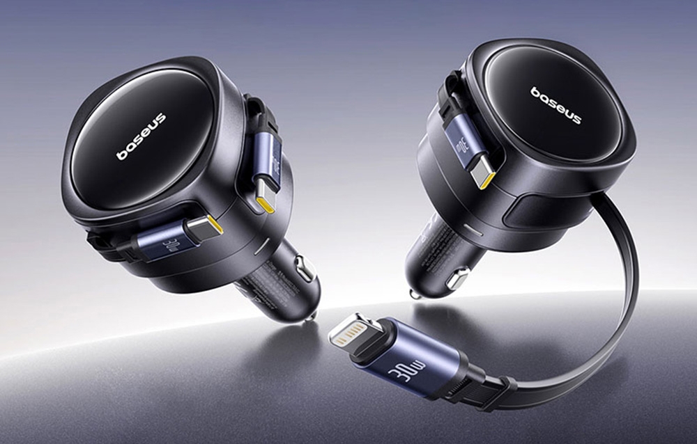 Baseus Enjoyment Max autós töltő, USB-C+USB-C kábelekkel, 60W, fekete 4