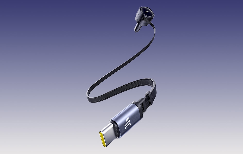 Baseus Enjoyment Max autós töltő, USB-C+USB-C kábelekkel, 60W, fekete 6