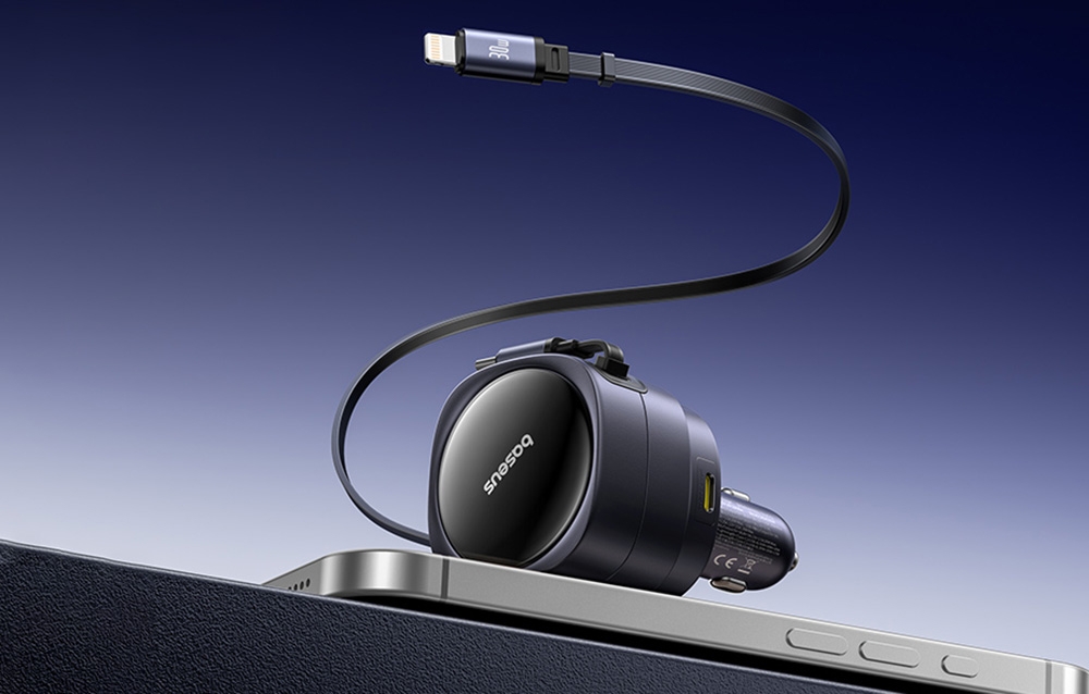 Baseus Enjoyment Max autós töltő, USB-C+USB-C kábelekkel, USB-A+USB-C portokkal, 90W, fekete 1