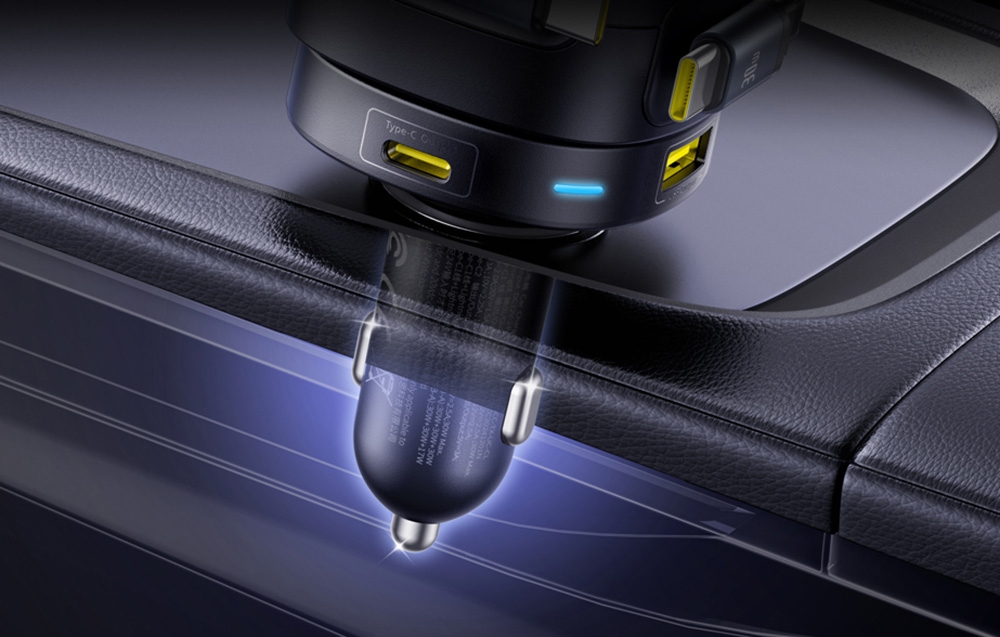 Baseus Enjoyment Max autós töltő, USB-C+USB-C kábelekkel, USB-A+USB-C portokkal, 90W, fekete 5