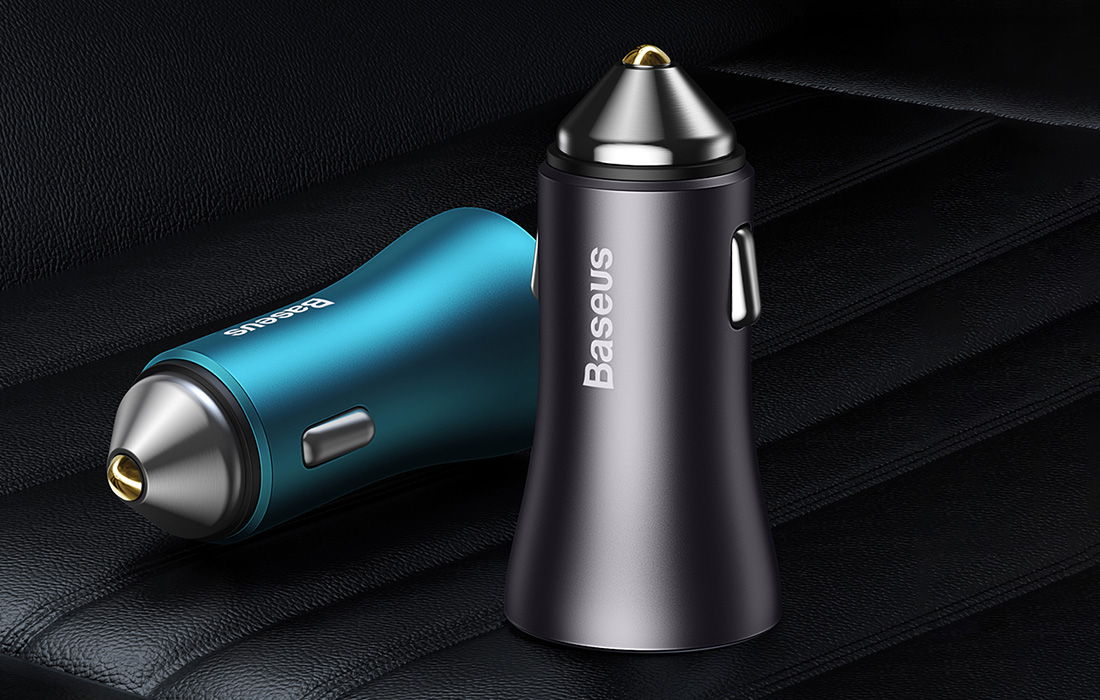 Baseus Golden Contactor Max autós töltő, 2x USB, 60W (kék) 1