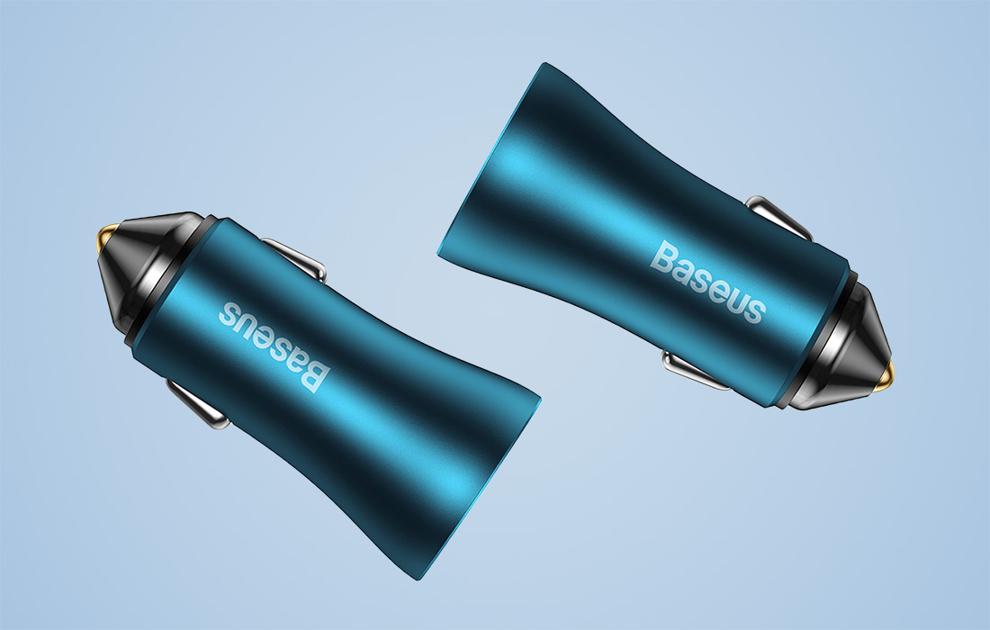 Baseus Golden Contactor Max autós töltő, 2x USB, 60W (kék) 5