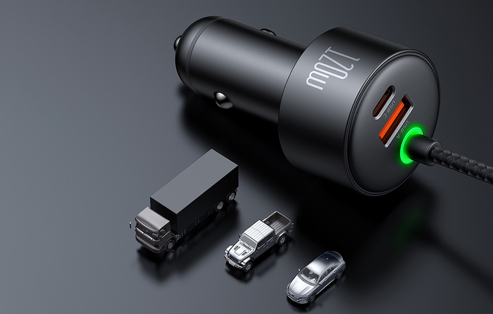 Mcdodo CC-0370 autós töltő, USB-C, Lightning, 120W, visszahúzható kábelek 1