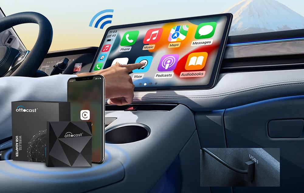 Ottocast CP76 U2-AIR vezeték nélküli adapter,  Carplay, fekete 2